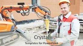  Presentation with construction robot - Slide deck enhanced with protective equipment operating construction demolition background and a light gray colored foreground