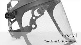  Presentation with shield - Slides consisting of protective face shield isolated on white background background and a light gray colored foreground