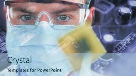  Presentation with chip - Beautiful presentation theme featuring protective glasses and surgical backdrop and a light blue colored foreground