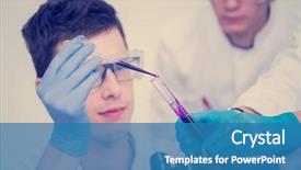  Presentation with making medicine - Beautiful PPT theme featuring protective glasses making chemistry backdrop and a teal colored foreground