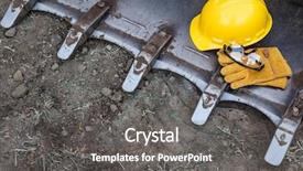  Presentation with glasses - Slide deck with protective glasses resting on bulldozer background and a gray colored foreground