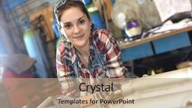  Presentation with metallurgy - Presentation design with protective glasses working in metallurgy background and a coral colored foreground