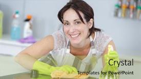  Presentation with cleaning - PPT theme featuring protective gloves cleaning induction cooker background and a yellow colored foreground