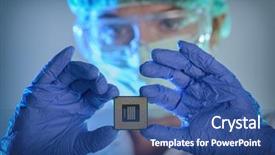  Presentation with processor - Theme with protective gloves holds new processor background and a ocean colored foreground