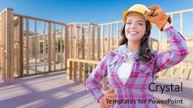  Presentation with construction site construction - Colorful PPT theme enhanced with protective goggles at construction site backdrop and a coral colored foreground