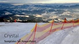  Presentation with danger - Slides with protective-grid-on-the-ski background and a light blue colored foreground