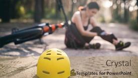  Presentation with road accident - Theme featuring protective-helmet-on-forest-road background and a yellow colored foreground