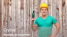  Presentation with maintenance - Colorful slide set enhanced with protective helmet with drill machine backdrop and a gray colored foreground