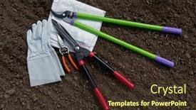  Presentation with leather bags - PPT theme featuring protective-leather-gloves-loppers-hand background and a tawny brown colored foreground