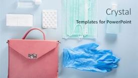  Presentation with medical bacteria - Beautiful presentation design featuring protective-medical-mask-sanitizer-gel backdrop and a sky blue colored foreground