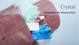  Presentation with medical bacteria - Presentation theme with protective-medical-mask-sanitizer-gel background and a sky blue colored foreground