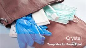  Presentation with medical bacteria - PPT theme having protective-medical-mask-sanitizer-gel background and a coral colored foreground