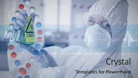  Presentation with chemical hazard - Audience pleasing PPT theme consisting of chenical hazard - scientist in protective suit backdrop and a light blue colored foreground