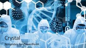  Presentation with dna - Colorful presentation theme enhanced with protective suite with futuristic backdrop and a light blue colored foreground