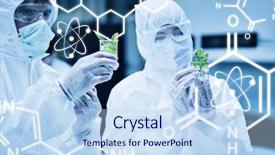  Presentation with science - Cool new slide set with protective suits looking at plants backdrop and a light blue colored foreground