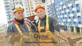  Presentation with building team - Slides featuring protective uniform at construction building background and a coral colored foreground