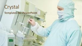  Presentation with pharmaceutical factory - Audience pleasing presentation theme consisting of protective uniform at pharmacy industry backdrop and a soft green colored foreground