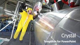  Presentation with power - Cool new theme with protective uniform checking technological system backdrop and a gray colored foreground