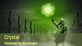  Presentation with atom - Beautiful theme featuring protective uniform touching atom sign backdrop and a tawny brown colored foreground