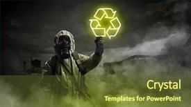  Presentation with gas - Slide deck consisting of protective uniform touching recycle sign background and a tawny brown colored foreground