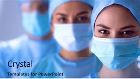  Presentation with mask - Cool new slide set with protective uniforms caps and mask backdrop and a light blue colored foreground