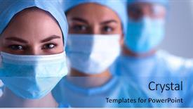  Presentation with medical protective wears - Theme enhanced with protective uniforms caps and mask background and a teal colored foreground