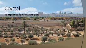  Presentation with olive trees - Colorful presentation theme enhanced with protective wall of jerusalem backdrop and a light blue colored foreground