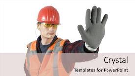  Presentation with construction work - Presentation theme with protective work wear for safety background and a  colored foreground