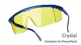  Presentation with safety - PPT theme consisting of protective yellow glasses isolated background and a white colored foreground