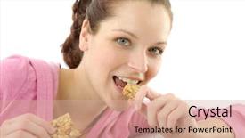  Presentation with granola - Slides having fitness woman eat granola bar background and a coral colored foreground