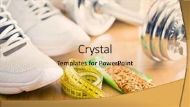  Presentation with muesli - PPT theme enhanced with sports nutrition dumbbells towel - muesli bar and sport equipment background and a lemonade colored foreground