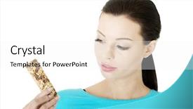  Presentation with energy bar - Slide deck enhanced with energy bars - young woman eating cereal candy background and a white colored foreground