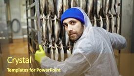  Presentation with protein - Slides enhanced with protein engineering - young man in coveralls background and a tawny brown colored foreground