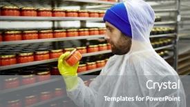  Presentation with caviar - Presentation theme featuring protein engineering - young man in gloves background and a gray colored foreground
