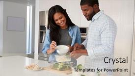  Presentation with plastic containers - PPT theme enhanced with protein meal and putting portions background and a soft green colored foreground