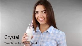  Presentation with milk in bottle - Audience pleasing presentation consisting of protein model - attractive woman holding bottle backdrop and a  colored foreground