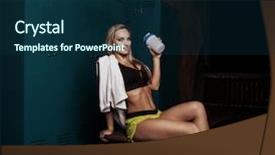  Presentation with locker room - Presentation theme enhanced with protein model - beautiful young blond woman background and a navy blue colored foreground