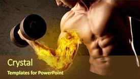  Presentation with weight lifting - Beautiful PPT theme featuring protein model - muscular bodybuilder lifting weight backdrop and a  colored foreground