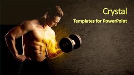  Presentation with weight lifting - Cool new PPT theme with protein model - muscular bodybuilder lifting weight backdrop and a  colored foreground