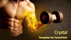  Presentation with weight lifting - PPT theme consisting of protein model - muscular bodybuilder lifting weight background and a tawny brown colored foreground