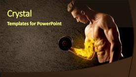  Presentation with weight lifting - PPT theme enhanced with protein model - muscular bodybuilder lifting weight background and a  colored foreground
