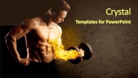  Presentation with weight lifting - Slide deck consisting of protein model - muscular bodybuilder lifting weight background and a tawny brown colored foreground