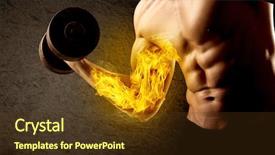  Presentation with weight lifting - PPT layouts enhanced with protein model - muscular bodybuilder lifting weight background and a  colored foreground