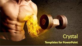  Presentation with weight lifting - PPT layouts with protein model - muscular bodybuilder lifting weight background and a  colored foreground