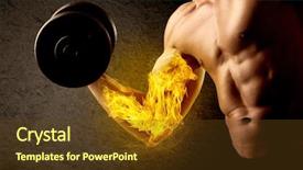  Presentation with weight lifting - Slides enhanced with protein model - muscular bodybuilder lifting weight background and a  colored foreground