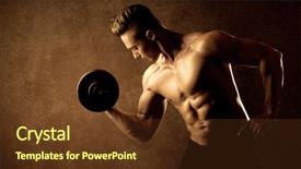  Presentation with weight lifting - PPT theme enhanced with protein model - muscular fit bodybuilder athlete lifting background and a  colored foreground