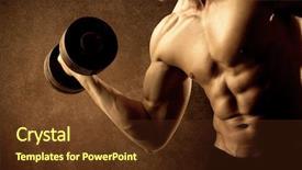  Presentation with weight lifting - Slides having protein model - muscular fit bodybuilder athlete lifting background and a  colored foreground
