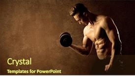  Presentation with weight lifting - Slide set with protein model - muscular fit bodybuilder athlete lifting background and a tawny brown colored foreground