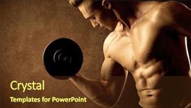  Presentation with weight lifting - Cool new PPT theme with protein model - muscular fit bodybuilder athlete lifting backdrop and a tawny brown colored foreground