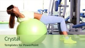  Presentation with physical exercises - Colorful slide set enhanced with protein model - pretty sporty girl do physical backdrop and a soft green colored foreground